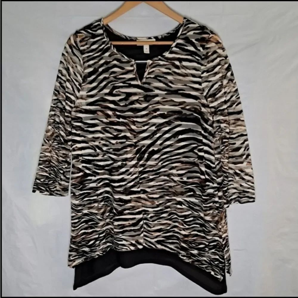 Dana Buchman Tunic Black Tan Medium